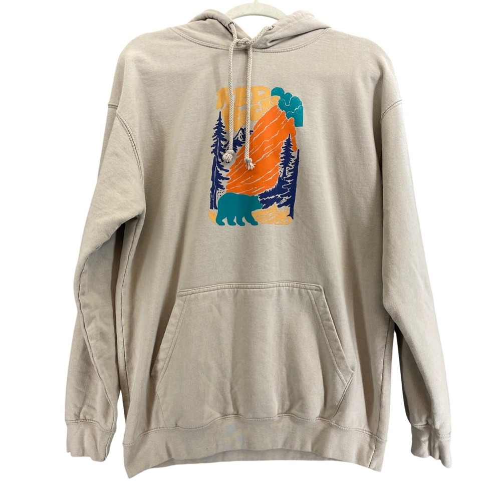 Atomicchild Red Rocks‎ Colorado Graphic Hoodie Tan Sand Bear Mountain Large